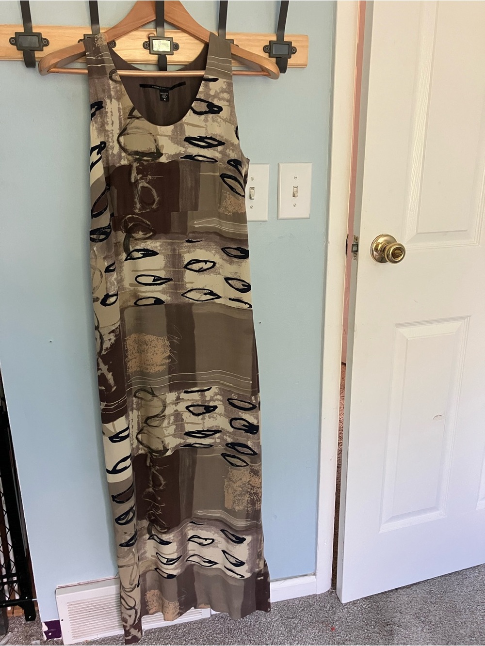 ISDA & co  Silk Brown and Beige Abstract Print Sleeveless Maxi Dress